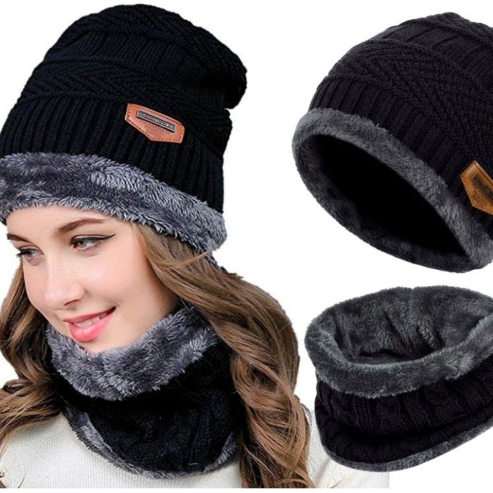 NEW Black Fleece Beanie Set
